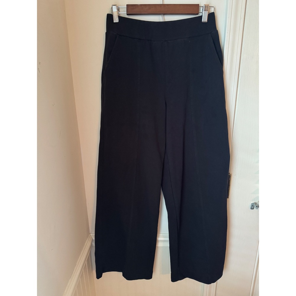 Maurices Black Wide Leg Knit Pants High Rise Seam Front Pockets Small Reg